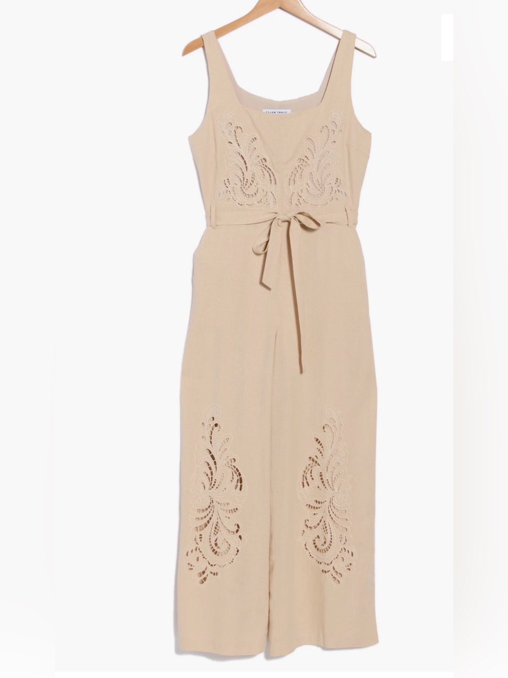 Ellen Tracy Linen Jumpsuit With Embroidery Detailing In Neutral Nwt